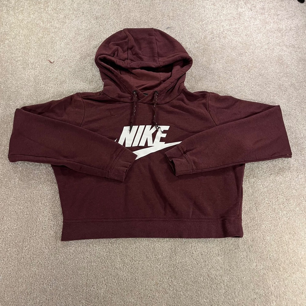 Nike Hoodie Womens Medium Burgundy Cropped Logo Pullover Activewear